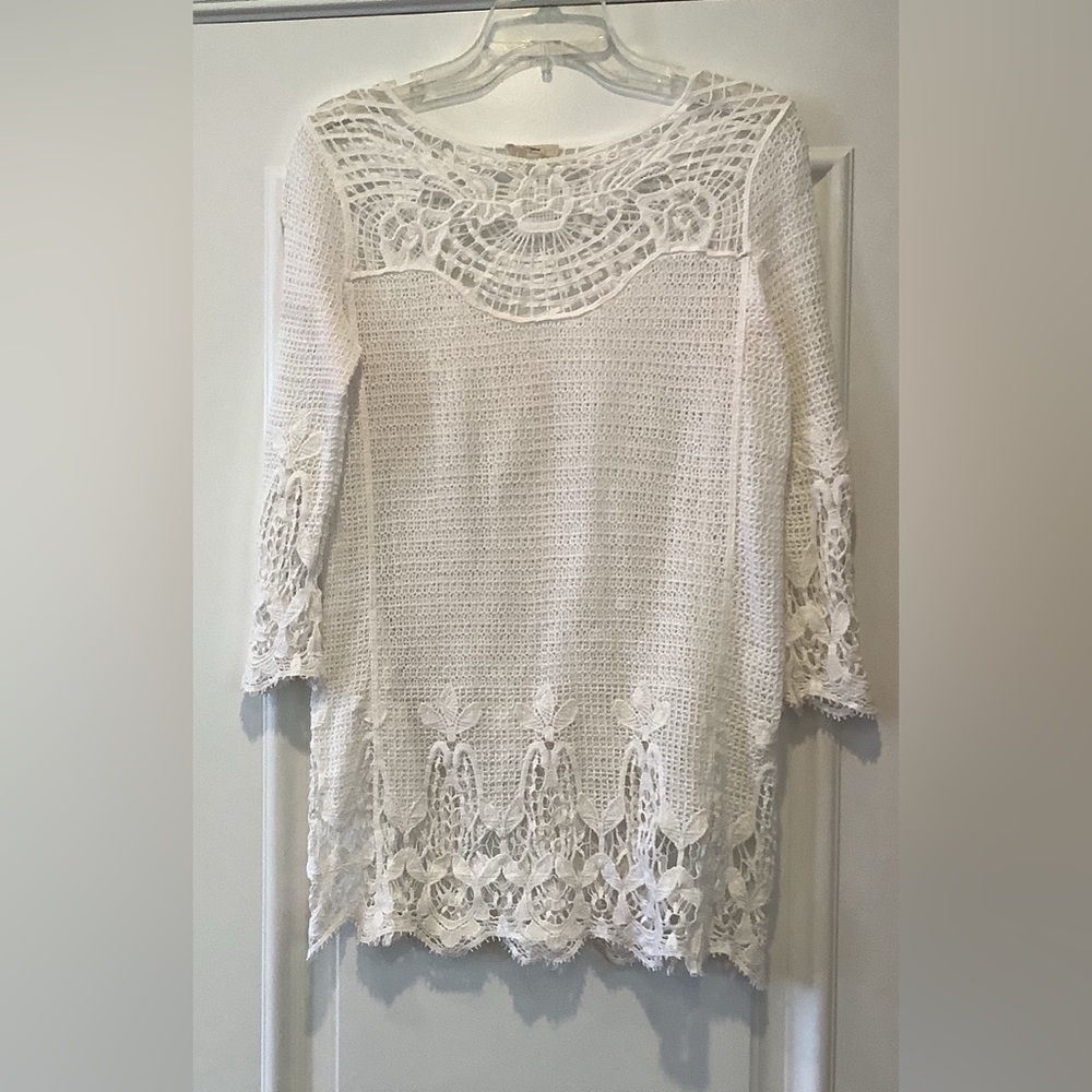 Capri White Lace Crocheted Swimsuit Coverup Size Small 100% Cotton Lightweight